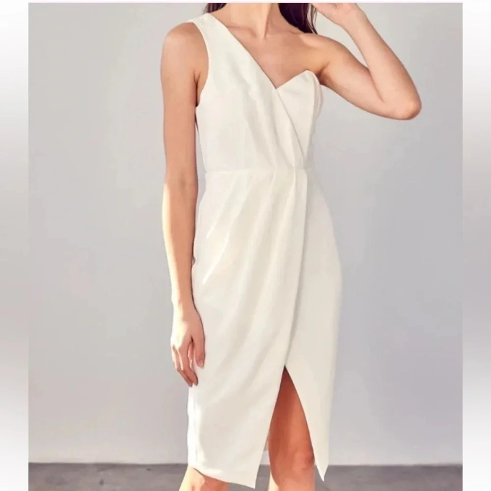 Do+Be‎ One Shoulder Asymmetric Overlap Sheath Dress Large White NWT Bride
